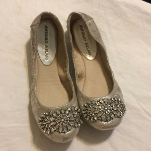 Antonio Melani Silver Rhinestone Ballet Flats